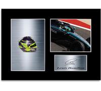 Photo dédicacée de Lewis Hamilton 2024 avec support de montage sur un casque de voiture Format A4