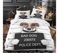 Photo d'identité judiciaire d'un chien drôle Housse de Couette Microfibre résistante Imprimé en 3D Confortable Parure de Lit Fermeture Éclair Ultra Douce Léger for Adolescent Single（135x200cm）