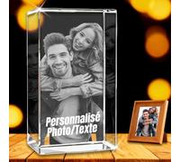 Photo en Cristal 3D Personnalisée Photo Personnalisée en Verre Gravé au Laser Cristal Image 3D Personnalisé, Socle en Option Cadeaux pour Noël Anniversaires Fêtes (photo d'un cristal rectangulaire)