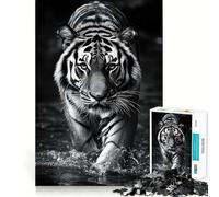 Photo en Noir et Blanc d'un Tigre dans l'eau Puzzle de 1000 pièces pour Adultes Jeu de logique Solide Jeu de Groupe Bords Nets 50x75cm
