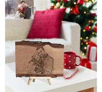 Photo gravée sur tranche de bois - Cadeau pour mère, couple, famille, famille - Cadre photo unique pour anniversaire de mariage, souvenir de mariage - Plaque pour couple, jeunes mariés, famille, amis