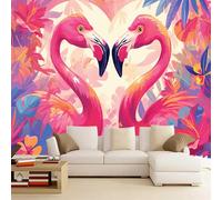 Photo Mural Flamant Rose,200x150cm Fleurs Et Oiseaux Tropicaux deco murale pour le salon ou la chambre à coucher