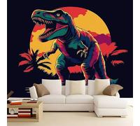 Photo Murale 150 x 105 cm - Noir Papier Peint Intissé Haute Qualité - Décoration Intérieure pour Salon Chambre à Coucher - Dessins Animés Dinosaures Tyrannosaure Graffitis Poster Panoramique Mural