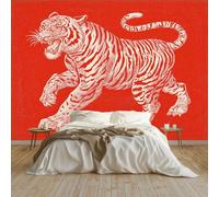 Photo Murale Animal Tigre Tigre du Bengale Papier Peint Panoramique Tapisserie Intissé Rouge Murales Poster Décoration Murale pour Salon Bureau Adulte Enfant, 150 x 105 cm