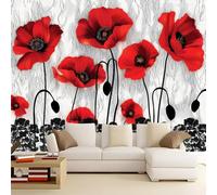 Photo Murale Coquelicots Aquarelle Et Dentelle Noire 300 x 210 cm - Papier peint Pop-Art 3D Non Tissé pour enfants et adultes - Déco Maison Chambre - Décoration Tenture Murale Appartement Décoration
