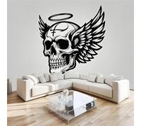Photo Murale Crâne Ailes 3D Papier Peint Panoramique Peint Vintage Tapisserie Intissé Salon Poster Décoration Murale pour Chambre Bureau Adulte Enfant 430x300 cm