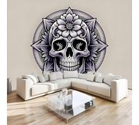 Photo Murale Crâne Fleurs 3D Papier Peint Panoramique Peint Vintage Tapisserie Intissé Salon Poster Décoration Murale pour Chambre Bureau Adulte Enfant 300x230 cm