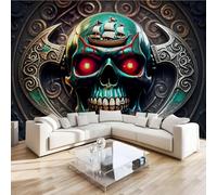 Photo Murale Crâne Rétro 3D Papier Peint Panoramique Horreur Art Tapisserie Intissé Salon Poster Décoration Murale pour Chambre Bureau Adulte Enfant 200x140 cm