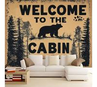 Photo Murale Design 400 x 280 cm - Brun Papier Peint Intissé Haute Qualité - Décoration Intérieure pour Salon Chambre à Coucher - Campagne Ours Forêt De Pins Alphabet Poster Panoramique Mural