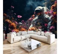Photo Murale Fleurs Astronaute 3D Papier Peint Panoramique Romance Paysage Tapisserie Intissé Salon Poster Décoration Murale pour Chambre Bureau Adulte Enfant 400x280 cm
