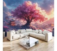 Photo Murale Fleurs De Cerisier Grands Arbres 3D Papier Peint Panoramique Rêve Architecture Tapisserie Intissé Salon Poster Décoration Murale pour Chambre Bureau Adulte Enfant 250x175 cm