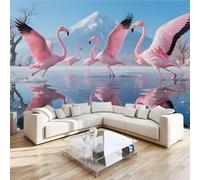 Photo Murale Montagnes Des Flamants Roses 3D Papier Peint Panoramique Nature Paysage Tapisserie Intissé Salon Poster Décoration Murale pour Chambre Bureau Adulte Enfant 430x300 cm