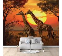 photo murale papier peint 250 x 175 cm décoration intissé tableaux poster muraux tapisserie Girafe au coucher du soleil panoramique chambre paysage déco salon maison décorative tenture appartement