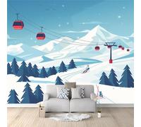 photo murale papier peint 350 x 256 cm décoration intissé tableaux poster muraux tapisserie Téléphérique de la Montagne enneigée panoramique chambre paysage déco salon maison décorative