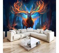 Photo murale - papier peint Décoration murale moderne 3D style fantastique avec des cerfs dans une forêt secrète, pour chambre, salon ou chambre d'enfant, 300 cm x 210 cm Affiche - Bandeau mural - Ta