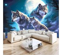 Photo murale - papier peint Papier peint mural effet 3D non tissé représentant un loup, idéal pour un salon moderne, une chambre, une chambre d'enfant ou comme fond de mur TV, 150 cm x 105 cm Affiche