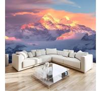 Photo murale - papier peint Tableau mural 3D effet coucher de soleil sur une montagne enneigée, intissé, pour salon, chambre, chambre d'enfant ou fond TV, 400 cm x 280 cm Affiche - Bandeau mural - Ta