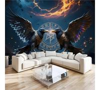 Photo Murale Rune Du Corbeau 3D Papier Peint Panoramique Univers Rétro Tapisserie Intissé Salon Poster Décoration Murale pour Chambre Bureau Adulte Enfant 250x175 cm