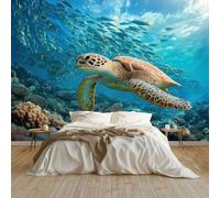 Photo Murale Tortue sous-marine style photographique Papier Peint Panoramique Tapisserie Intissé Murales Poster Décoration Murale pour Salon Bureau Adulte Enfant, 200 x 140 cm