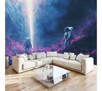 Photo Murale Univers Astronaute 3D Papier Peint Panoramique Fleurs Rêve Tapisserie Intissé Salon Poster Décoration Murale pour Chambre Bureau Adulte Enfant 400x280 cm