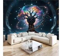 Photo Murale Univers Ciel étoilé 3D Papier Peint Panoramique Arbre De Vie Bouclier Tapisserie Intissé Salon Poster Décoration Murale pour Chambre Bureau Adulte Enfant 430x300 cm
