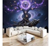 Photo Murale Univers Grand Arbre 3D Papier Peint Panoramique Voilier Rétro Rune Tapisserie Intissé Salon Poster Décoration Murale pour Chambre Bureau Adulte Enfant 150x100 cm