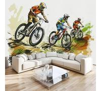 Photo Murale VTT Vélo 3D Papier Peint Panoramique Cyclisme Peinture Tapisserie Intissé Salon Poster Décoration Murale pour Chambre Bureau Adulte Enfant 250x175 cm