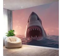 Photo Muraux Papier Peint Panoramique La Nature Les Animaux Les Requins La Mer Rose Papier Peint Intissé Panoramique Pour Salon Chambre Chambre D'Enfant Décoration Murale 350 x 256 cm