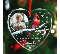 Photo/nom/année personnalisée, décoration de Noël en verre en forme de cœur, décoration de sapin de Noël Forever in My Heart 2025, image personnalisée, décoration de condoléances pour la perte d'un
