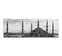 Photo panoramique sur toile - Noir/blanc - 120 x 40 cm - Mosquée d'Istanbul - Coucher de soleil et oiseaux