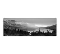 Photo panoramique sur toile - Noir/blanc - 120 x 40 cm - Parc national - Lac de montagne - Forêt - Lumière du soir