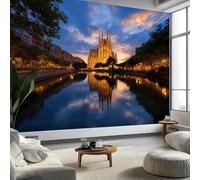 Photo Papier Peint 300 x 210 cm Intissé Murale Bleu Panoramique Poster Papier Peint, Photographique Crépuscule Sagrada Barcelone Photo Murales Décorative Tenture pour Appartement Décoration Salon