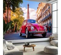 Photo Papier Peint 350 x 256 cm Intissé Murale Rouge Panoramique Poster Papier Peint, Photographie Paris Voitures Classiques Photo Murales Décorative Tenture pour Appartement Décoration Salon