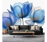 Photo Papier Peint 400 x 280 cm Intissé Murale Fleurs À Dégradé Bleu Panoramique Poster Papier Peint, Peinture À L’Huile Botanique Photo Murale Tenture Murales pour Appartement Décoration Salon