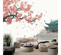 Photo Papier Peint 400 x 280 cm Intissé Murale Fleurs De Pêcher De Palais Panoramique Poster Papier Peint, Architecture Chinoise Photo Murale Tenture Murales pour Appartement Décoration Salon