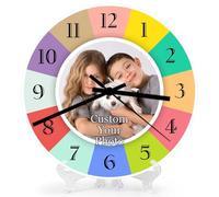 Photo personnalisée 10 / 12 pouces design silencieux horloge murale ronde en bois chiffres arabes petit dessin animé frais mode maison design enfants horloge décoration de la maison ornements