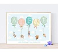 Photo personnalisée Peter Rabbit pour cadeau de naissance, de baptême ou de chambre d'enfant