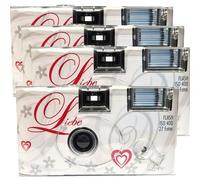 PHOTO PORST Lot de 4 appareils photo jetables 1 A Édition amour et cœurs avec flash, piles et film (lot de 4, 27 prises chacune)