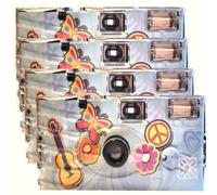 PHOTO PORST Lot de 4 appareils photo jetables 1 A édition Flower Power, fleurs et papillon, avec flash, piles et film (lot de 4, 27 prises chacune)
