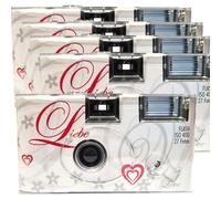 Lot de 5 appareils photo jetables 1A PORST Edition Amour & Love & Cœurs, avec flash, piles et film (lot de 5, 27 prises chacune)