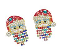 Photo saisonnière Boucles d ' oreilles Père Noël Longues | Bijoux longs pendants avec détails accentués de pierre pour les tenues de Noël, les rassemblements, les photos