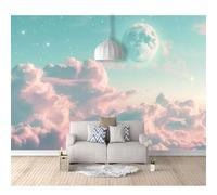 Photo Self-adhesive Wallpaper 3D Effect Fantasy sky, clouds, moon, stars, pink 100x70cm Custom Living Room Bedroom Tv Background Wall Mural