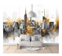 Photo Self-adhesive Wallpaper 3D Gold, black, white, watercolor city building 100x70cm Wall Mural Murals Art Modern Print Abstract Bedroom Living Room Decoration