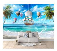 Photo Self-adhesive Wallpaper Beach scenery sailing hot air balloon blue 100x70cm 3D Mural Bedroom Sofa Tv Backdrop Murals Living Room The Wall for Effect