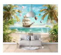 Photo Self-adhesive Wallpaper Beach scenery sailing hot air balloon blue 100x70cm Mural Picture Murals 3D Living Room The Wall for Bedroom Border