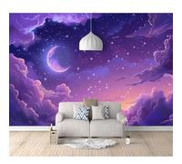 Photo Self-adhesive Wallpaper Mural 3D Moon, stars, purple sky, clouds 100x70cm Bar Office Living Restaurant Clothing Shop Corridor Hotel Wall Decoration Art Poster