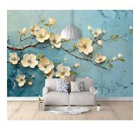 Photo Self-adhesive Wallpaper Stickers 3D Blue oil painting with pink peach blossoms 100x70cm Wall Picture Decoration Mural Art Giant Posters For Bedrooms Living Room Office Dining