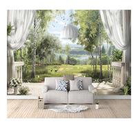 Photo Self-adhesive Wallpaper Stickers 3D Scenery of forest birch animals deer outside the window 100x70cm Wall Picture Decoration Mural Art Giant Posters For Bedrooms Living Room Office Dining
