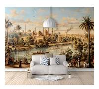 Photo Self-adhesive Wallpaper Vintage water building palm tree landscape 100x70cm Pattern Mural Picture Murals 3D Living Room The Wall for Bedroom Border