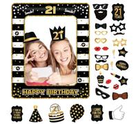 Photobooth 21 Ans,34PCS Kit Photobooth Anniversaire,Accessoires Photobooth Anniversaire,Accessoires Photobooth Anniversaire avec Cadre Photo 21 Ans,Photobooth Props Accessoires de Selfie Décoration